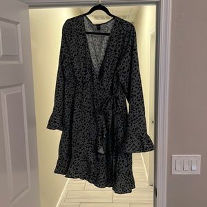 SHEIN Maternity Allover Print Knot Side Flounce Sleeve Ruffle Trim Wrap Dress